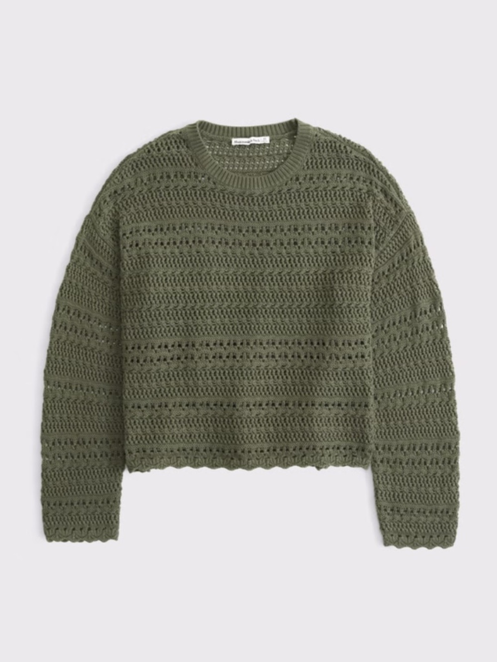 Abercrombie & Fitch 100% Cotton Open Stitch Sweater - Olive Grey-NWT-SMALL